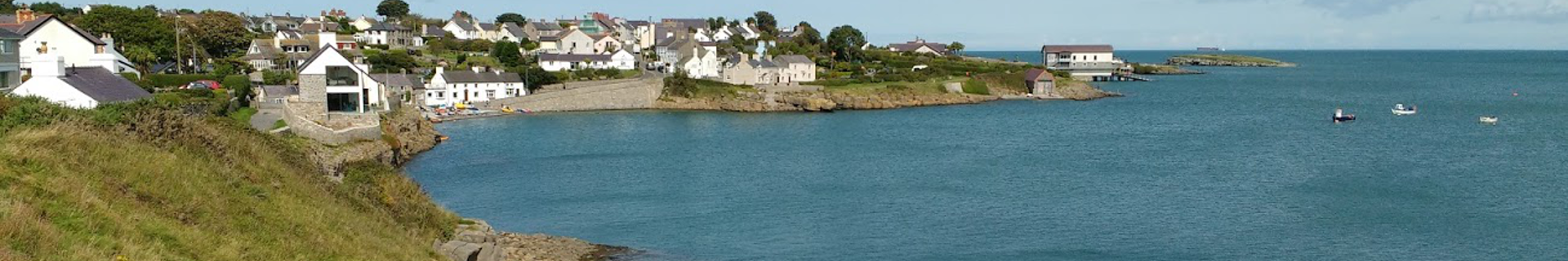 Moelfre coastline and rowing club panorama